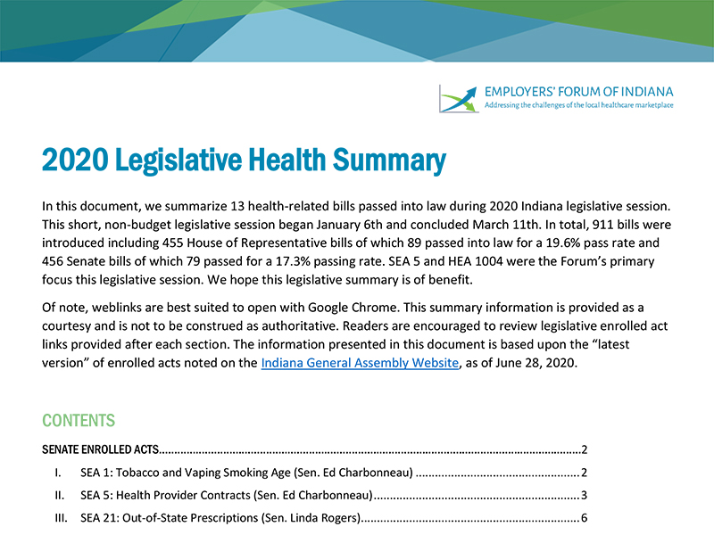 2020 Indiana Legislative Summary – Healthcare