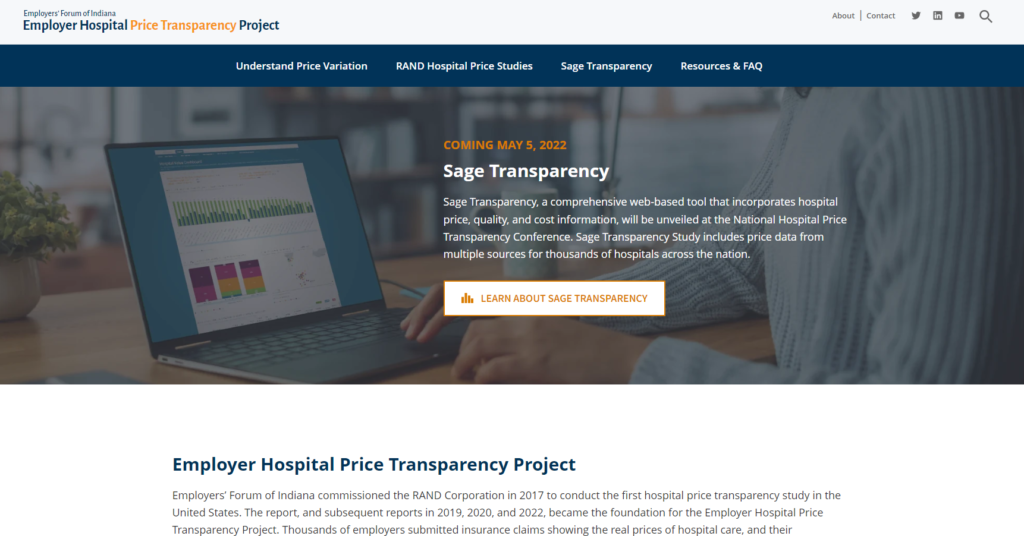 Employer Hospital Price Transparency Website homepage