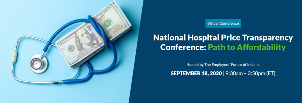 2020 National Hospital Price Transparency Conference banner with stethoscope and dollar bills