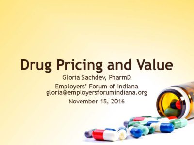 Drug Pricing and Value presentation title slide by Gloria Sachdev