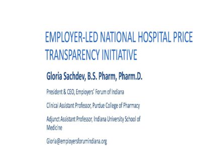 Employer Led National Hospital Price Transparency Initiative presentation title slide by Gloria Sachdev