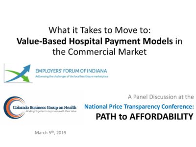 Moving to Value Based Hospital Payment Models in the Commercial Market presentation title slide
