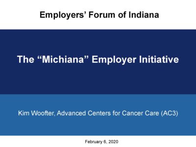 The Michiana Employer Initiative presentation title slide by Kim Woofter