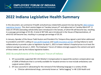 2022 Indiana Legislative Health and Pharmacy Summary