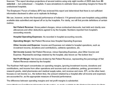Review of the 2026 Indiana Hospital Association-Commissioned  Kaufman Hall Report on Indiana Hospital Finances