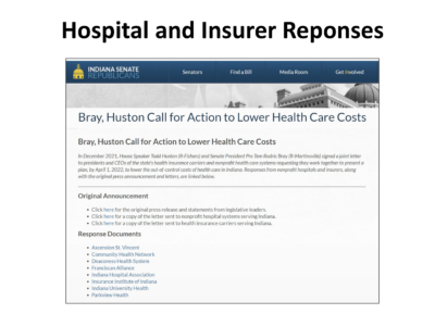 Hospital and Insurer Responses (to lower cost of health care in Indiana)
