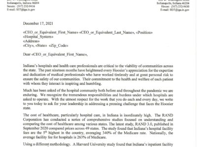 Letter sent to nonprofit hospital systems serving Indiana