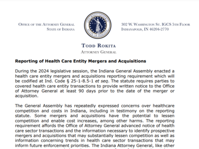 FAQs for Indiana's Reporting of Health Care Entity Mergers and Acquisitions Statutes